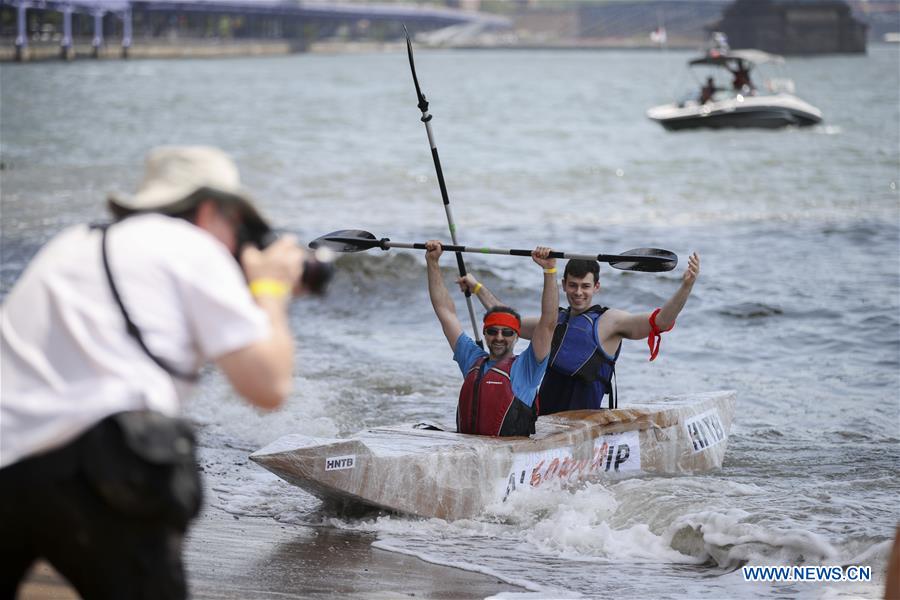 U.S.-NEW YORK-CITY OF WATER DAY-CARDBOARD BOAT