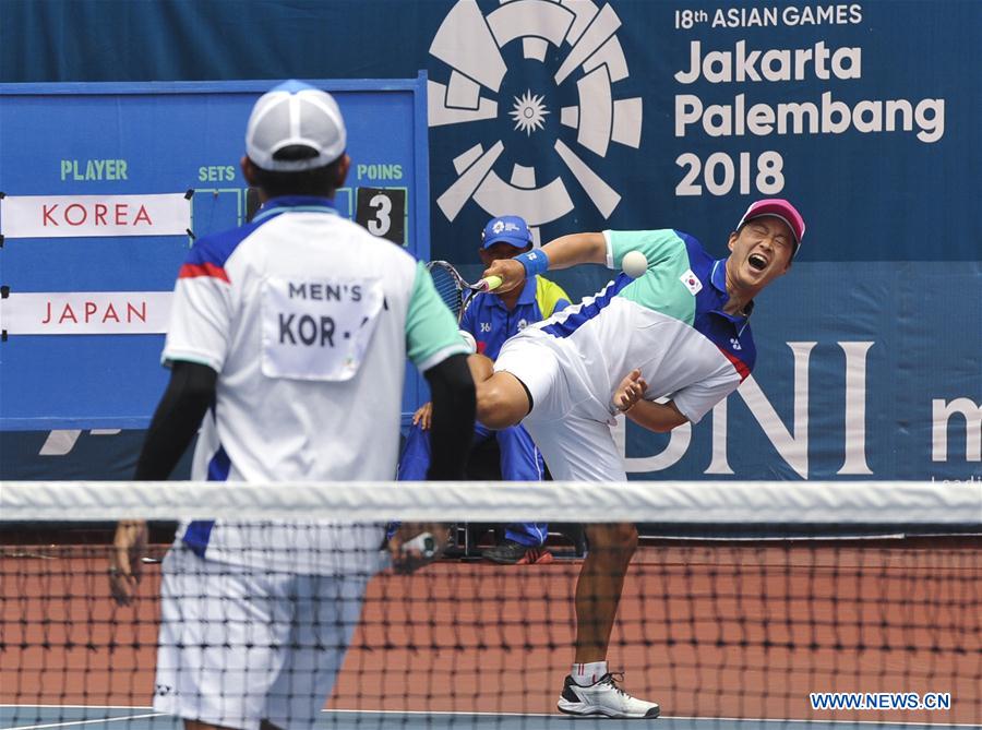 (SP)INDONESIA-PALEMBANG-ASIAN GAMES-MEN'S TEAM SOFT TENNIS-FINAL-SOUTH KOREA VS JAPAN