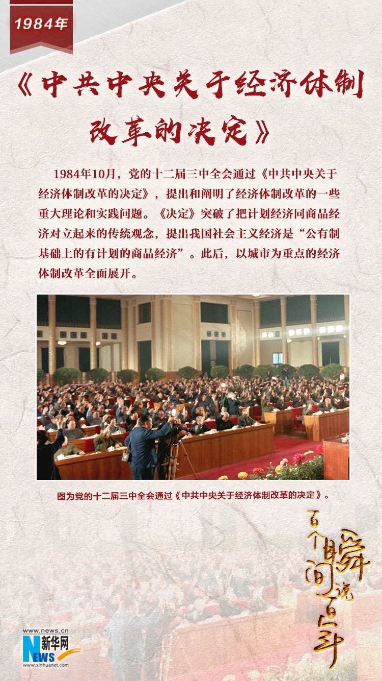 1984，《中共中央关于经济体制改革的决定》